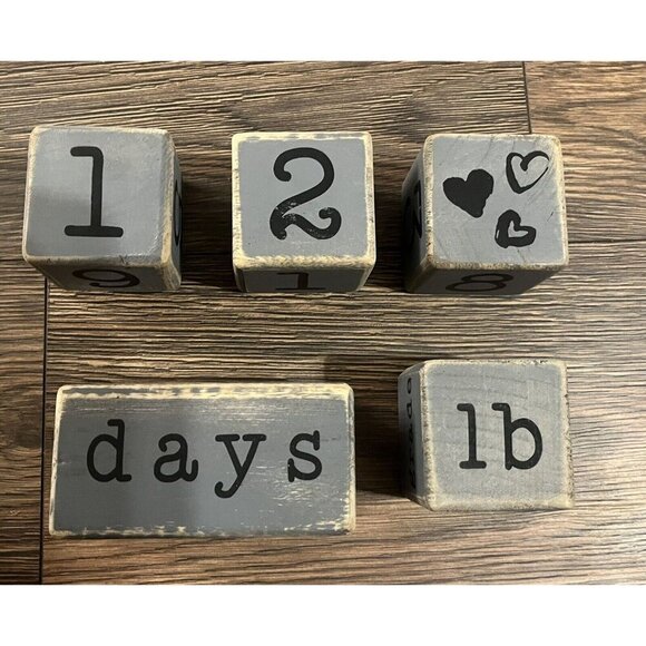 Baby Milestone Blocks, Picture Prop- Weeks Days Months Years Farmhouse Gray Blue - Picture 3 of 6